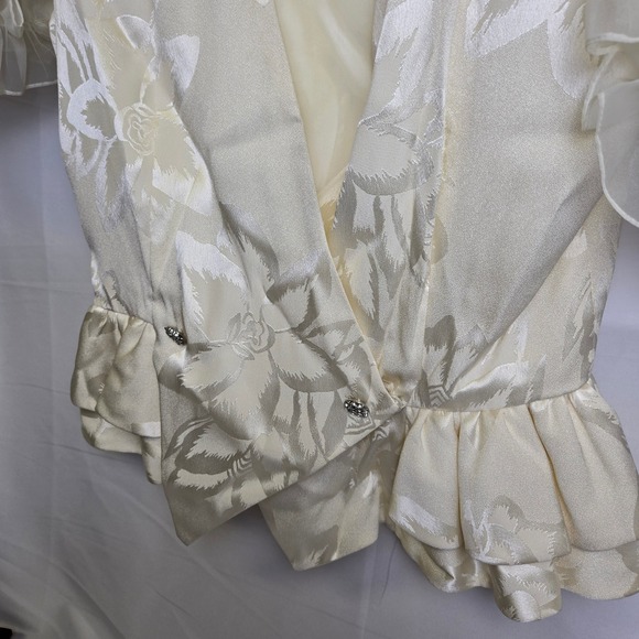 Vtg Nancy Bracoloni Nilani Nites Ruffle Sleeve Floral Blouse, Ivory/White, Sz 14 - Picture 5 of 8